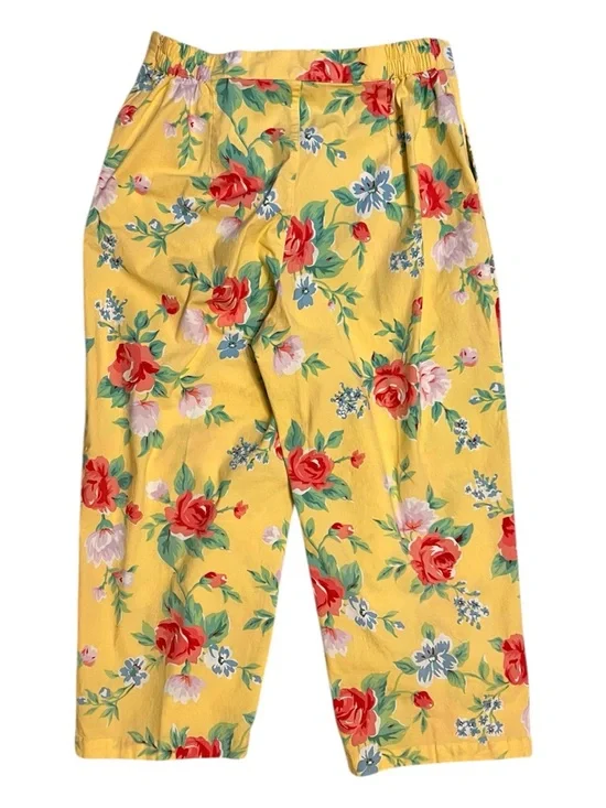 Vintage Duck Head 90s Floral High Waist Crop Pants Yellow Pink Size 14 - Picture 2 of 7